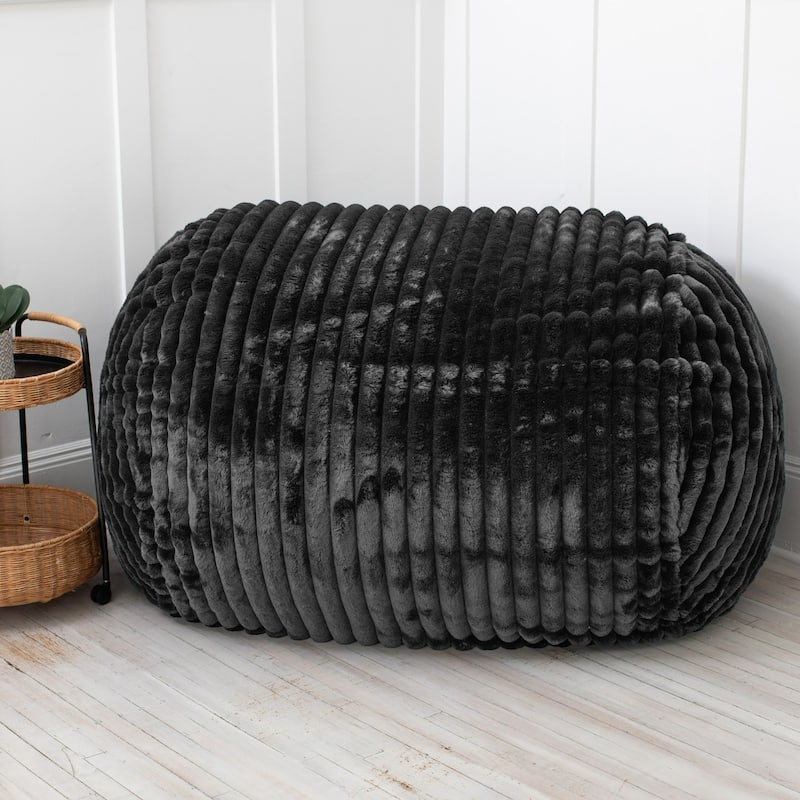 Faux Fur Ribbed Bean Bag Loveseat - 64" - Black
