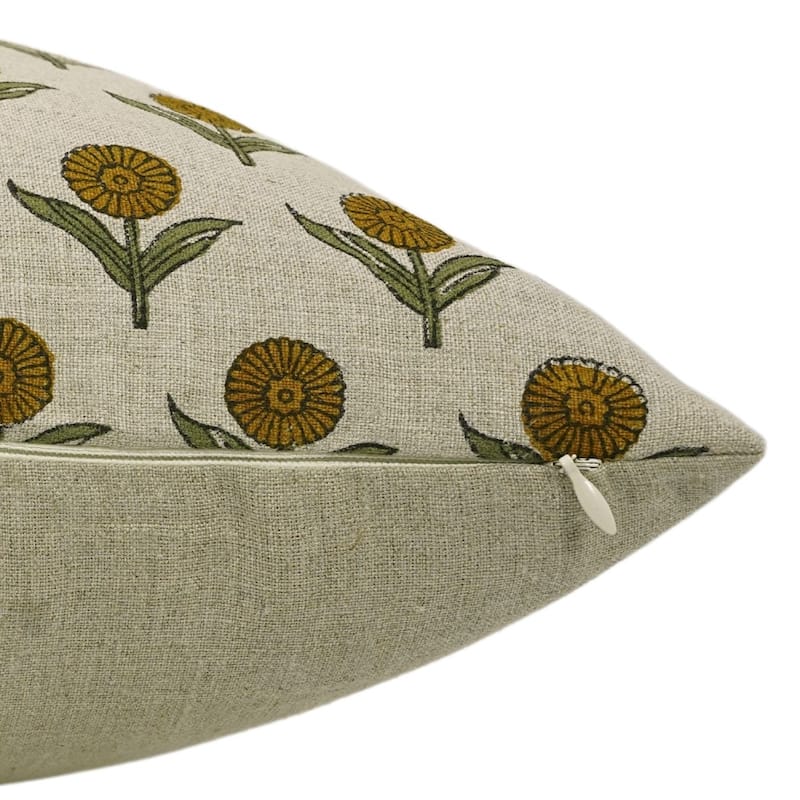 Linen Farmhouse Block print pillow Cover Genda pushp