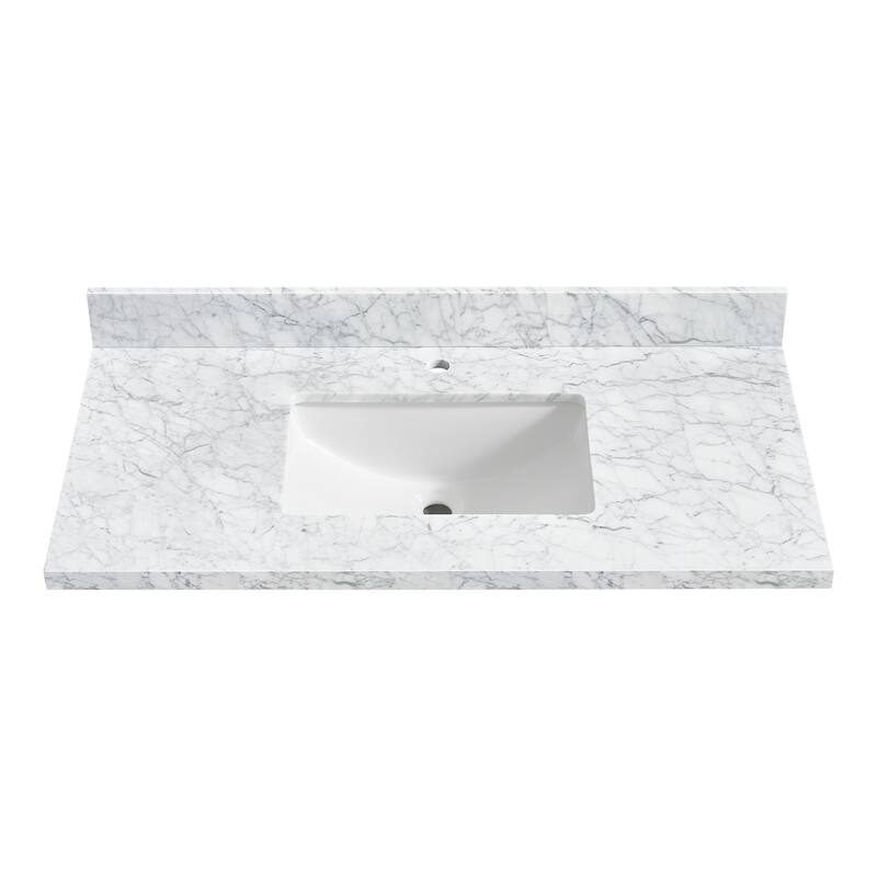 Zevio Natural Marble Vanity Top in Carrara White with Ceramic Sink