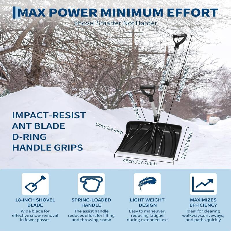 18-Inch Wide Aluminum-Edged Blade Lightweight Snow Pusher