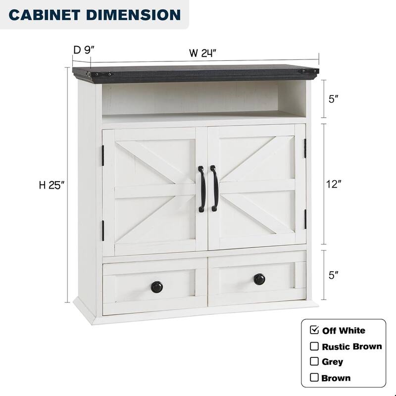 24" Farmhouse Wide Bathroom Wall Cabinet, Medicine Cabinet