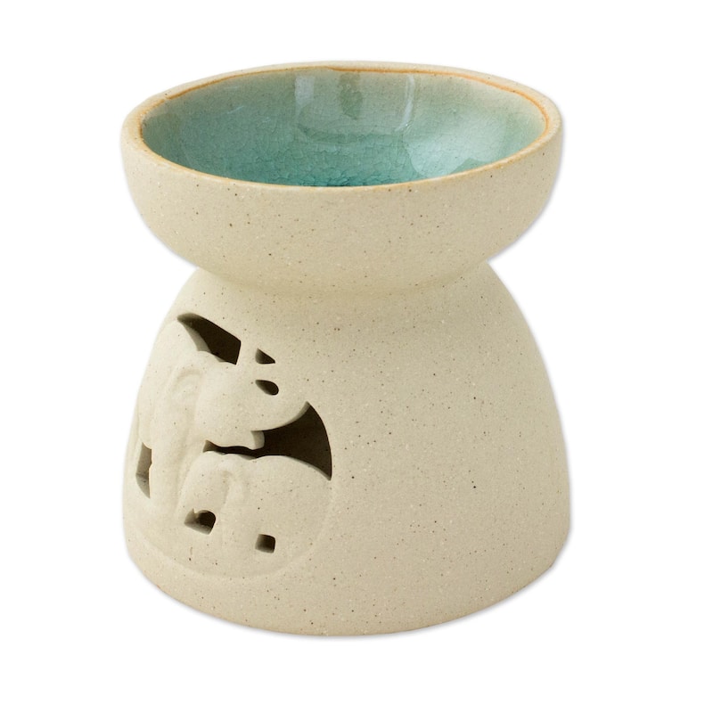NOVICA Handmade Mother And Child Elephant Ceramic Oil Warmer