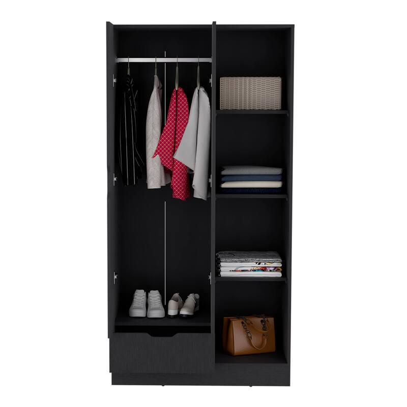 35.4" Modern Double-door Armoire with 4-Tier Storage Shelves and 1 Drawer