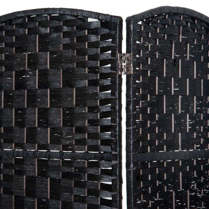 HomCom 6' Tall Wicker Weave Six Panel Room Divider Privacy Screen - Black Wood