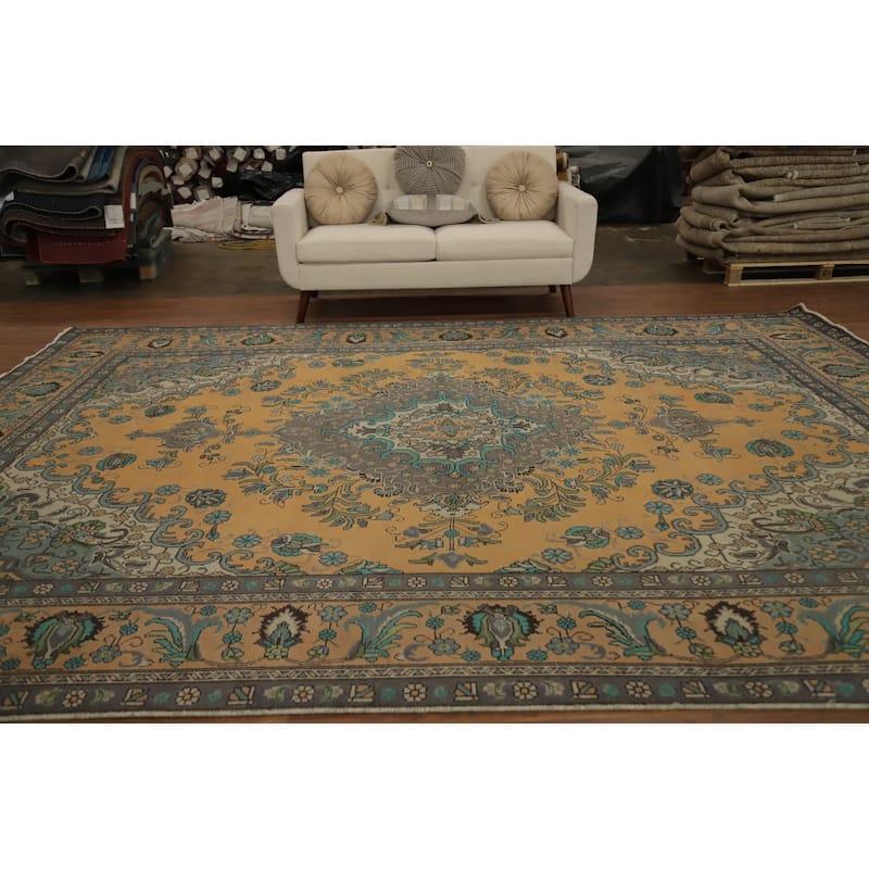 Hand Knotted Oriental 100% Wool Carpet Traditional Floral Oranges & Rust Tabriz Area Rug - 12' 10'' X 9' 9''