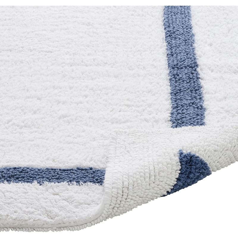 Better Trends Hotel Collection in Race Track 100% Cotton Super Absorbent Reversible Double Sided Machine Washable Bath Mat Rug - 21" x 34" Rectangle - White & Dark Blue
