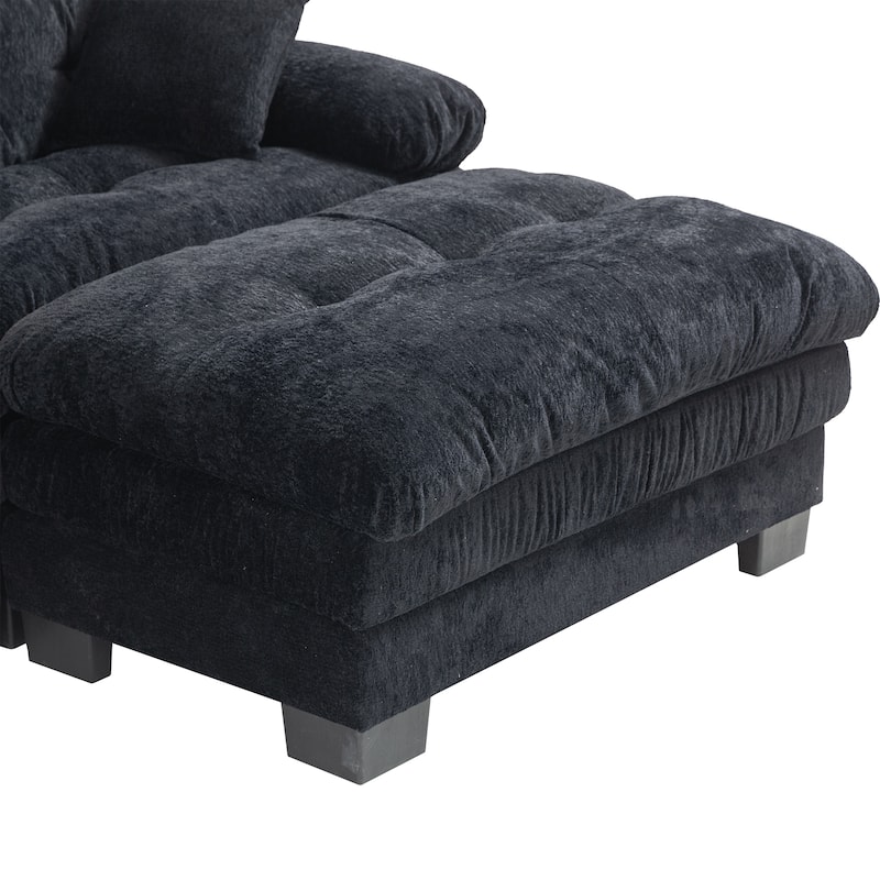 120.87" Chenille L-Shaped Sectional Sofa with Reversible Design, and 3-Seat Sleeper & Ottoman - Dual-Layer Cushion