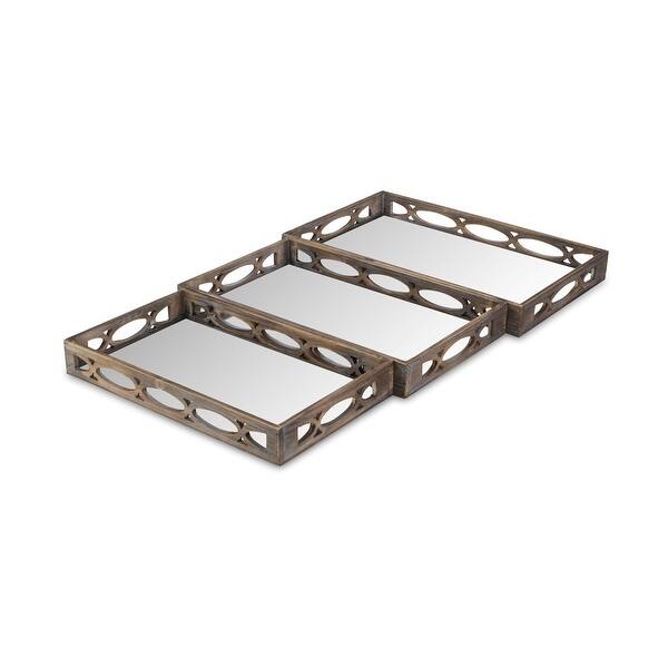 Brown Wood Mirror Trays With Decorative Circle Cut Outs (Set of Three) Bed Bath & Beyond