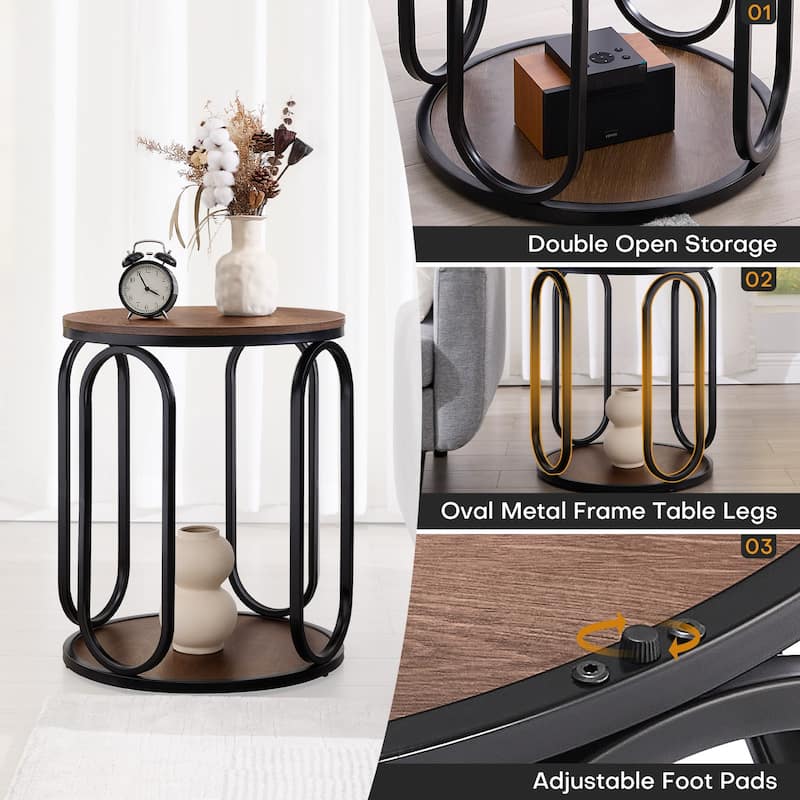 2-Tier Round Side Table, Accent End Table Nightstand - 19.7"Dia Top x 24.4"H