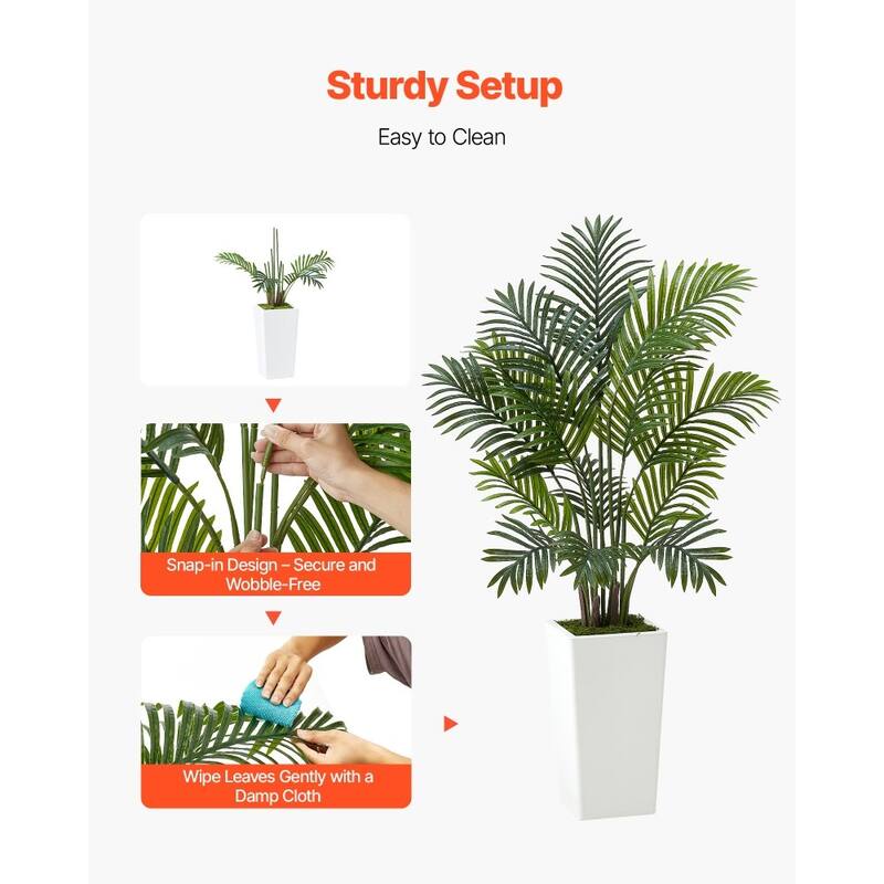Green Lifelike Faux Areca Palm Tree with Moss-Covered Planter for Indoor Plant Decoration
