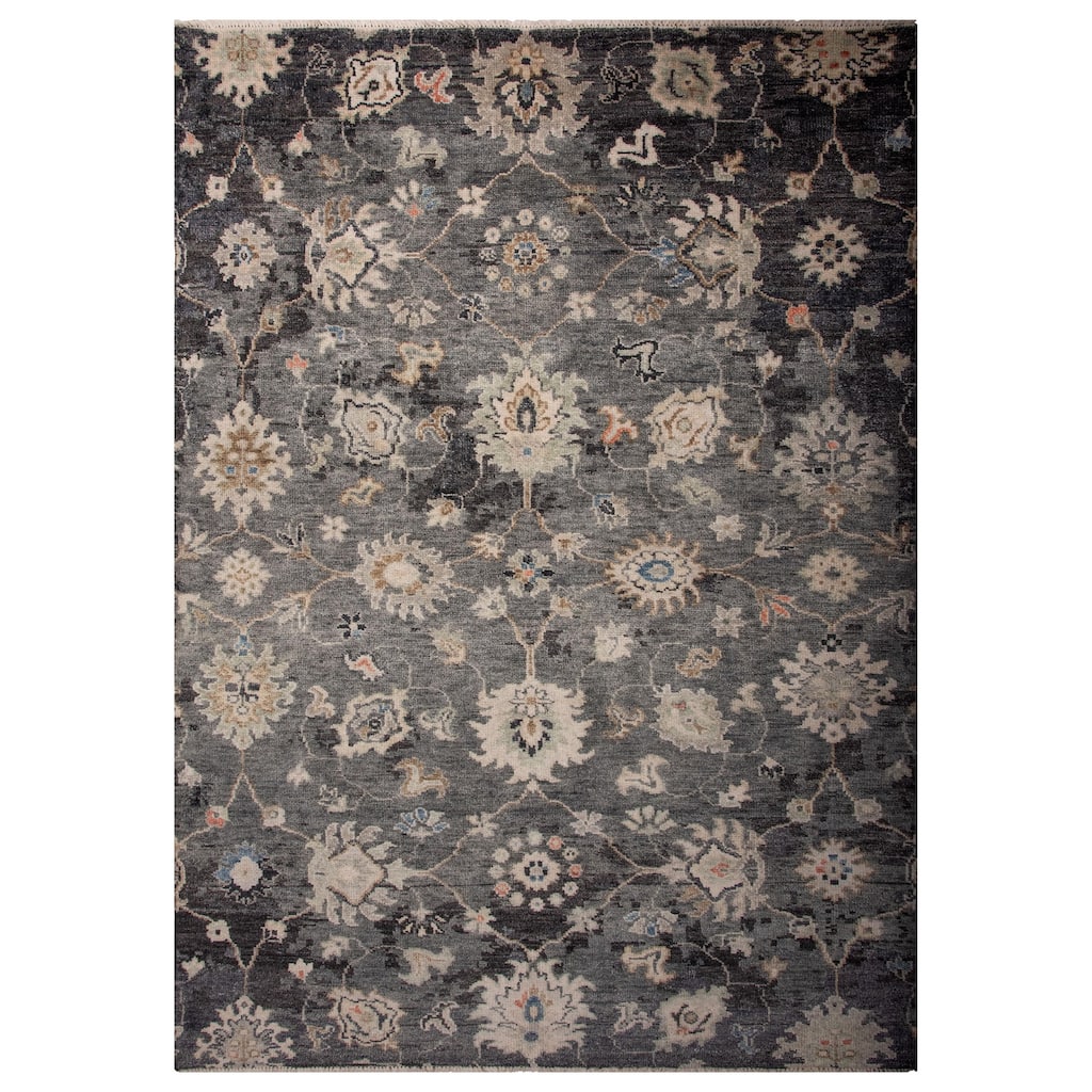 Alora Decor Lush Black Floral Hand Knotted Wool Traditional Area Rug
