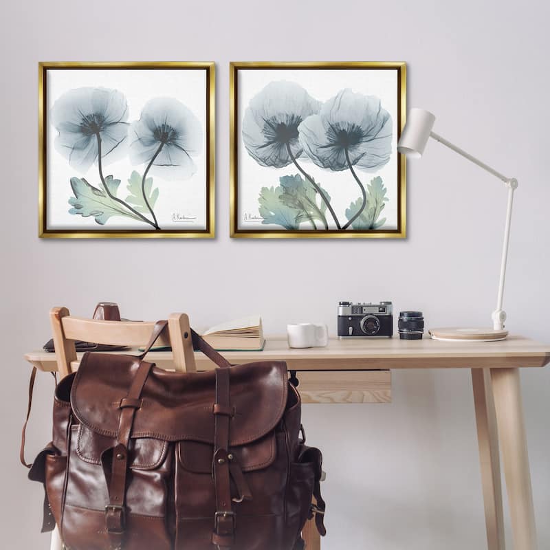 Stupell Luminous Sapphire Florals Framed Floater Canvas Wall Art Design By Albert Koetsier (Set of 2)