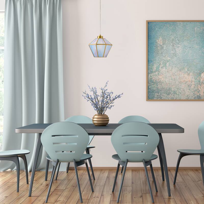 Margaux River of Goods Blue and Pink Stained Glass and Metal 10-Inch Pendant Light with Adjustable Hanging Cord