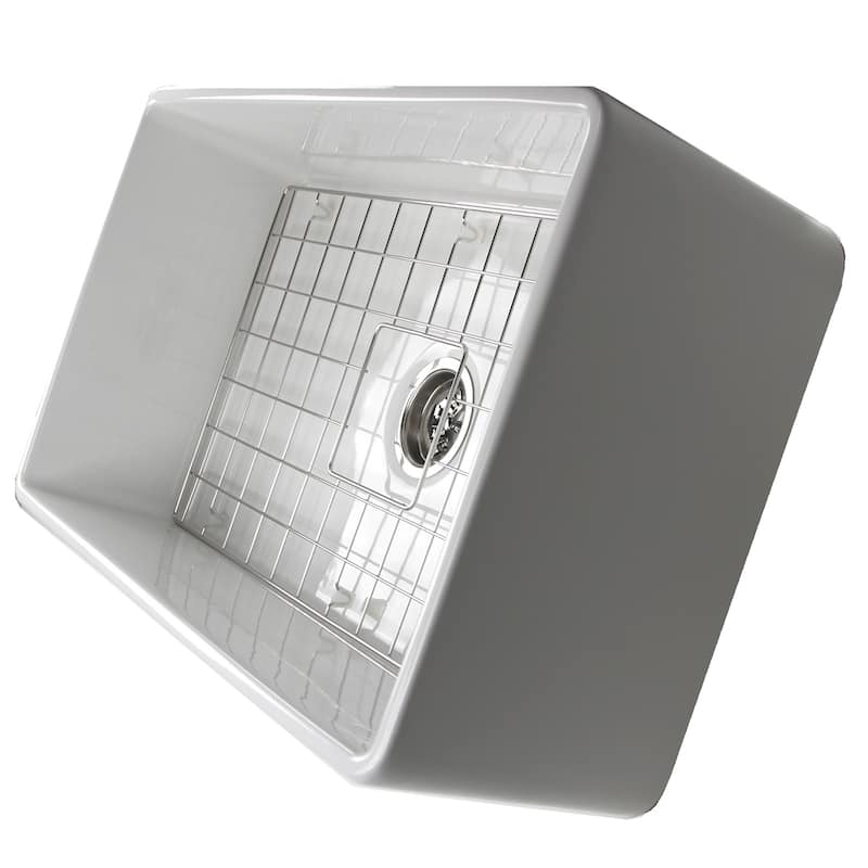 Highpoint Collection 30-inch Fireclay Farm Sink with Grid and Drain - 30.25 x 18 x 10 inches