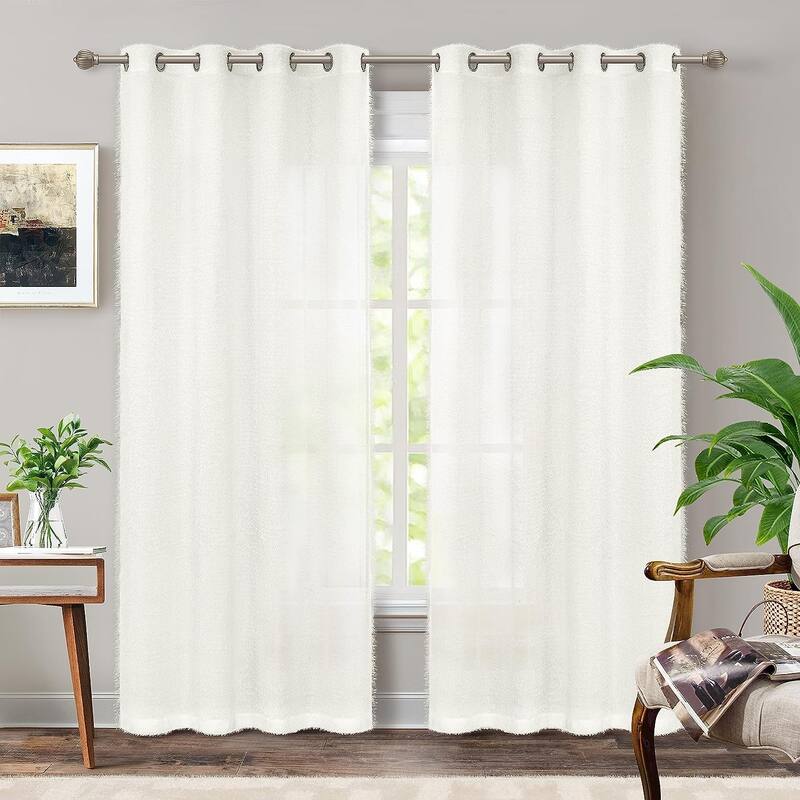 DriftAway Plush Semi Sheer Curtain Drapes - 52" Width X 84" Length - Creamy White - 52" Width X 84" Length