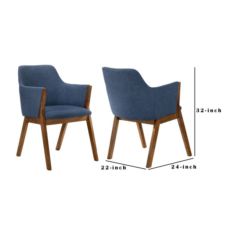 Renzo Blue Fabric and Walnut Wood Dining Side Chairs - Set of 2