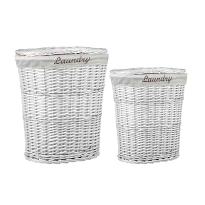 2 Piece Wicker Hamper with Liner, White