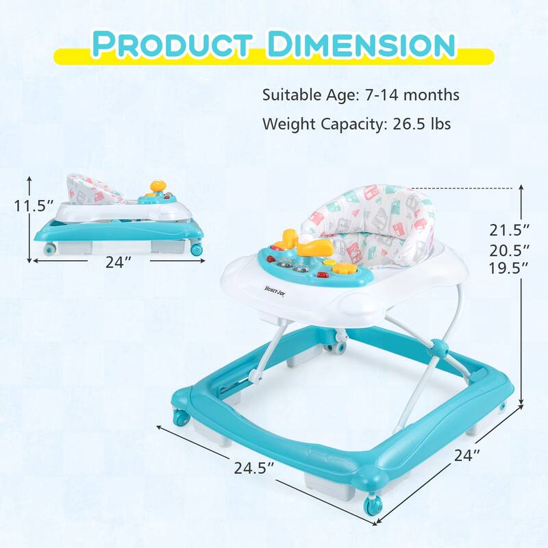Honeyjoy Foldable Baby Walker with 3 Adjustable Heights Comfy Padded - See Details