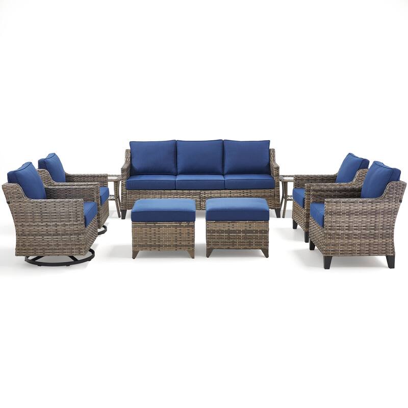 Pocassy Wicker Patio Sofa Glider Swivel Chair Ottoman Furniture Set.
