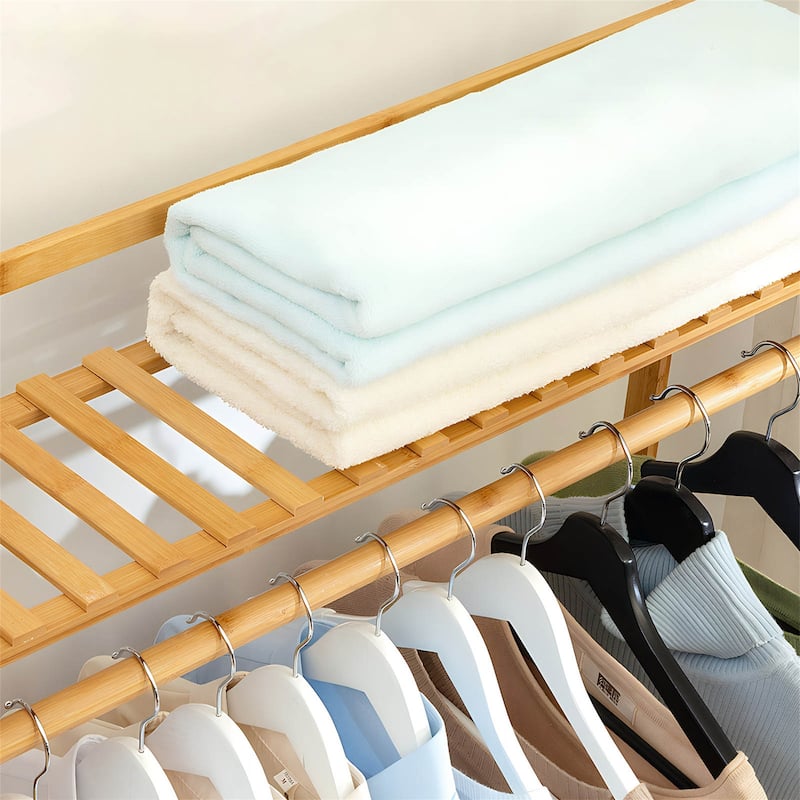 Stylish Bamboo Garment Rack with Shelves and Shoe Storage