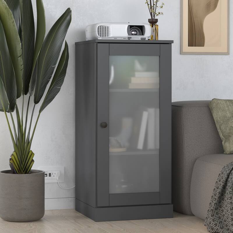 Palace Imports 100% Solid Wood 3-Shelf Bookcase with Frosted Glass Door and Adjustable Shelves - Gray