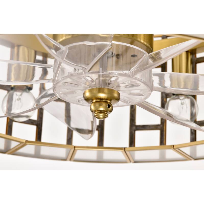 Belmonte Brass Fandelier Lighted Ceiling Fan with Crystal Shade Brass Trim Remote Control