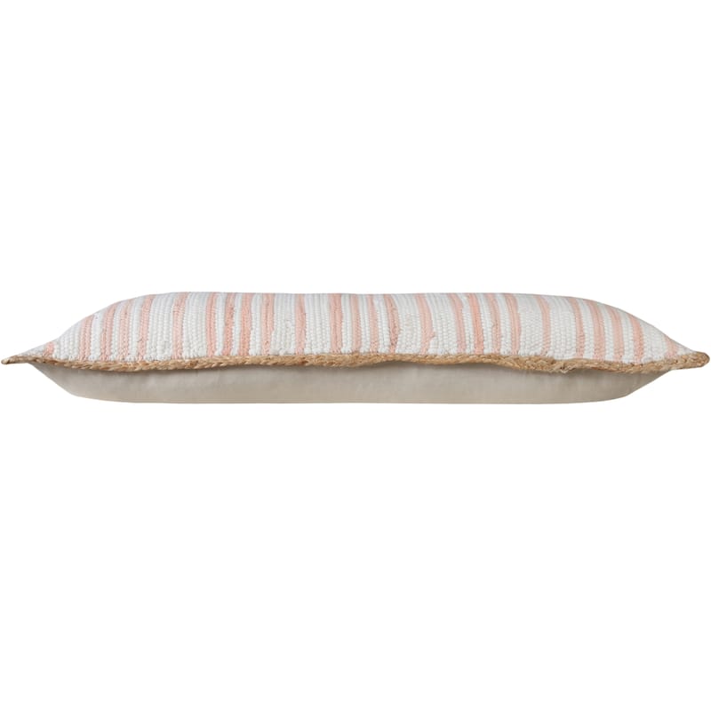 Sevita Coral Pink and White Striped Jute Bordered Throw Pillow