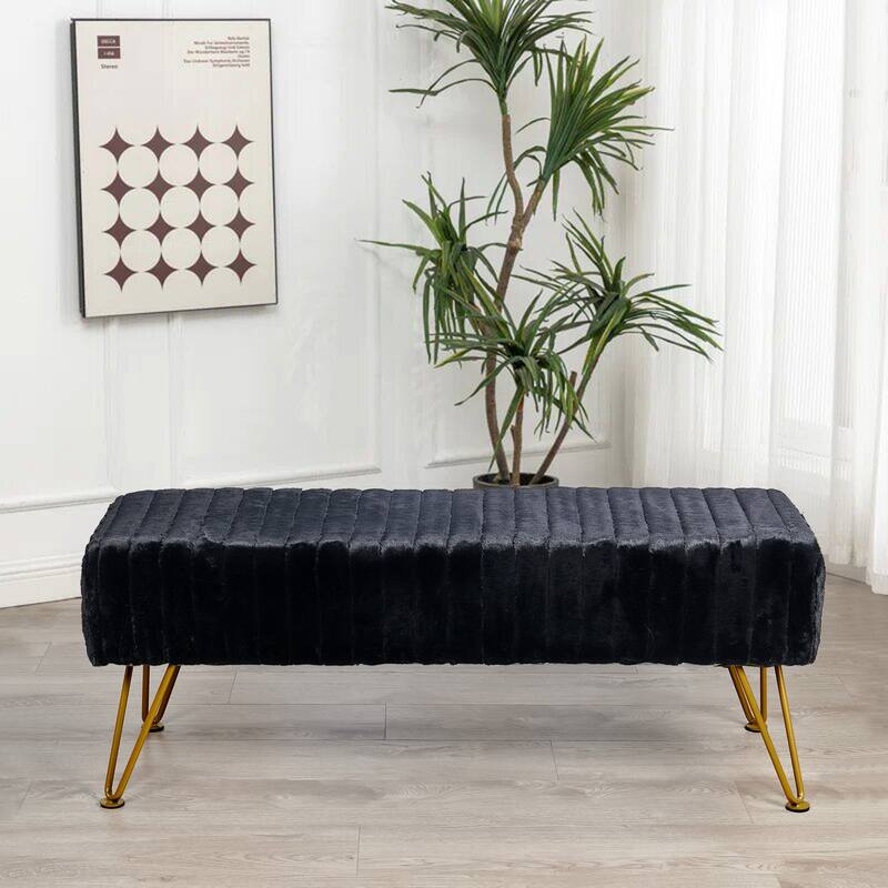 Super Soft Ottoman Long Bench with Golden Metal Legs - 46"x16"x17"