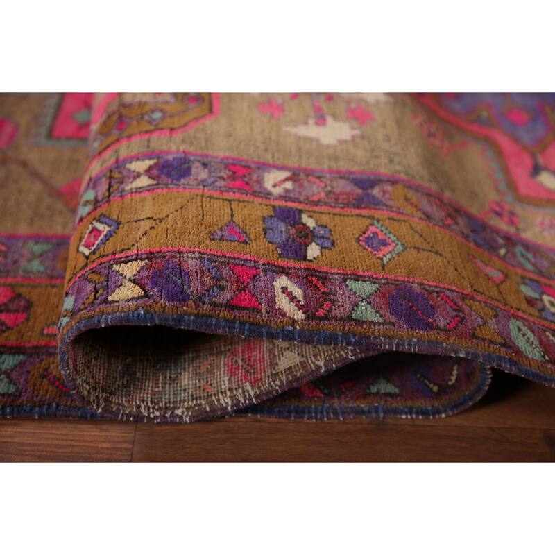 Handmade Ardebil Persian Vintage Runner Rug Geometric Wool Carpet - 3'11" x 10'7"