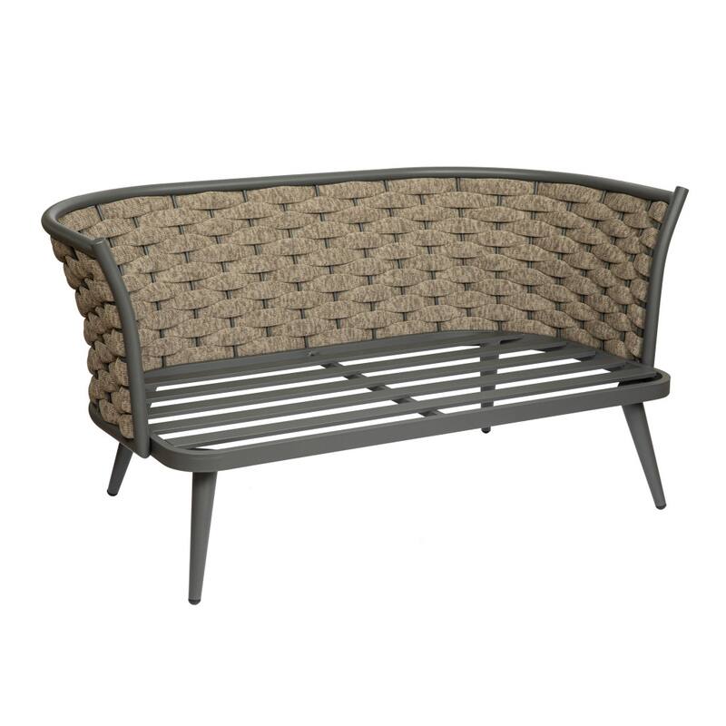 HomeRoots 56" Dark Gray Aluminum Outdoor Love Seat with Taupe Cushions - 56.00 in. x 28.00 in. x 32.00 in.