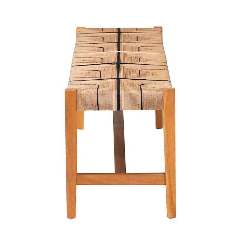 Prita Bohemian Paper Loom and Natural Mahogany Wood Dining Bench