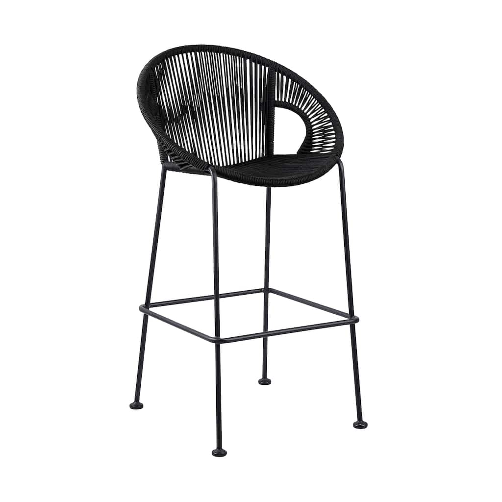 30 Inch Indoor Outdoor Steel Bar Stool with Modern Rope Woven Seat, Durable Patio or Bar Counter Height Seating