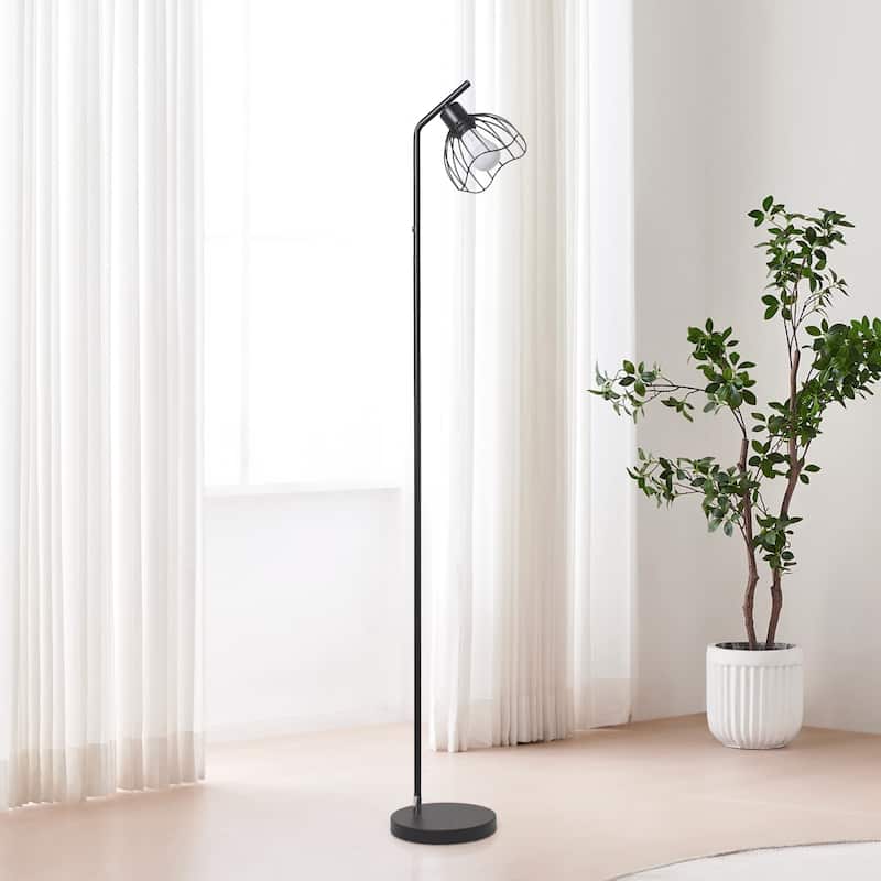 Metal Industrial Cage Floor Lamp with Curved Arm and Rotary Switch - 9.57 x 7.87 x 54.50 in. (L x W x H)