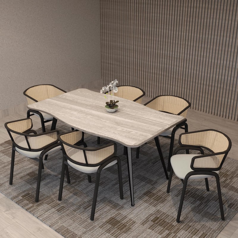 Ravenna Rectangular Dining Table with 63-Inch Wide MDF Tabletop and Powder Coated Metal Legs
