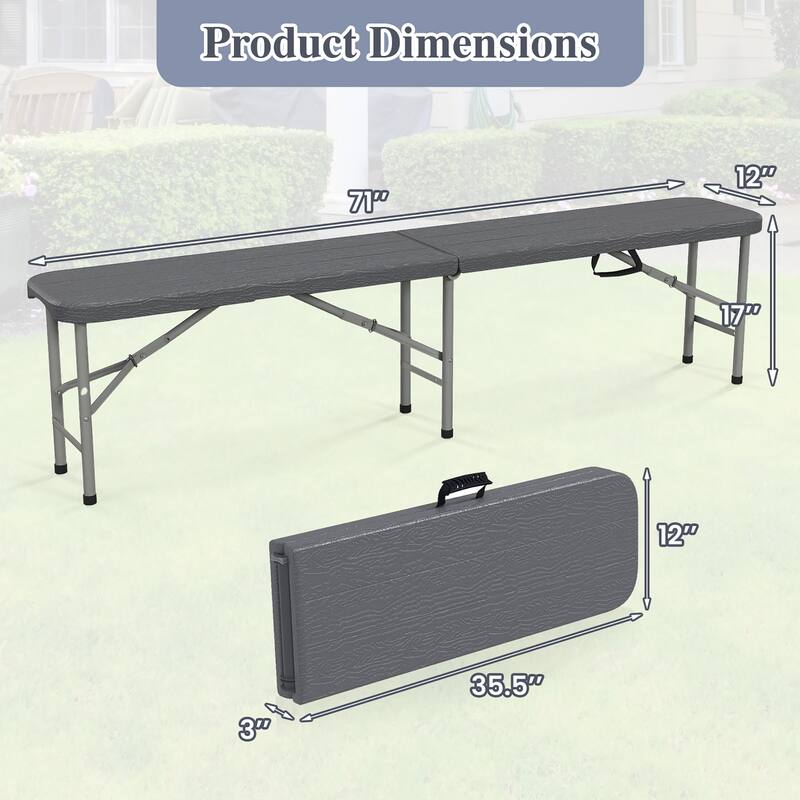 Gymax 2PCS 6 ft Plastic Folding Bench Portable Fold-in-Half Seat w/