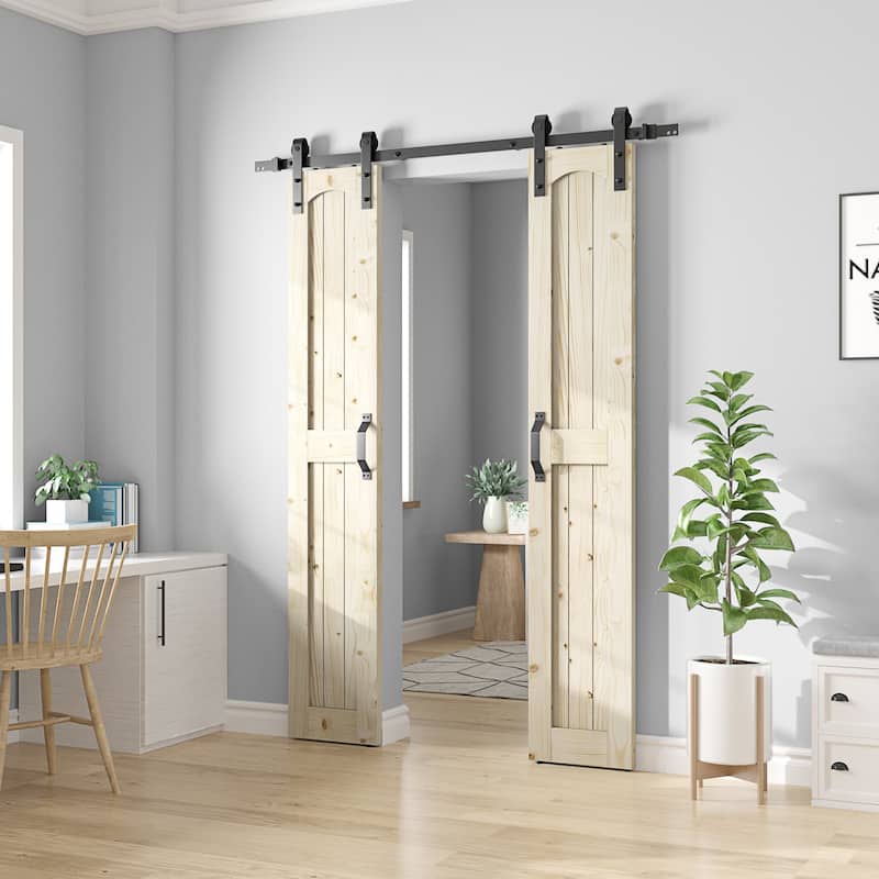 Coast Sequoia Arch Top 30in./36in./48in. x 84in. Knotty Pine Wood Unfinished Sliding Barn Door With Hardware Kit, Assembled