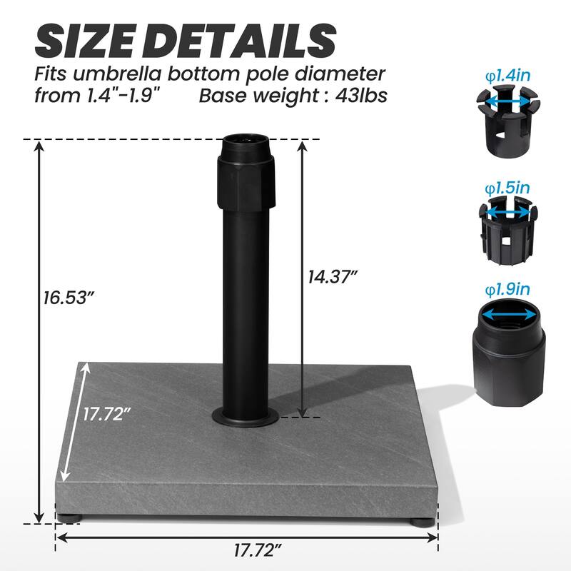 Outdoor Market Umbrella Base Holder Square Concrete / Cement Metal w/Wheels