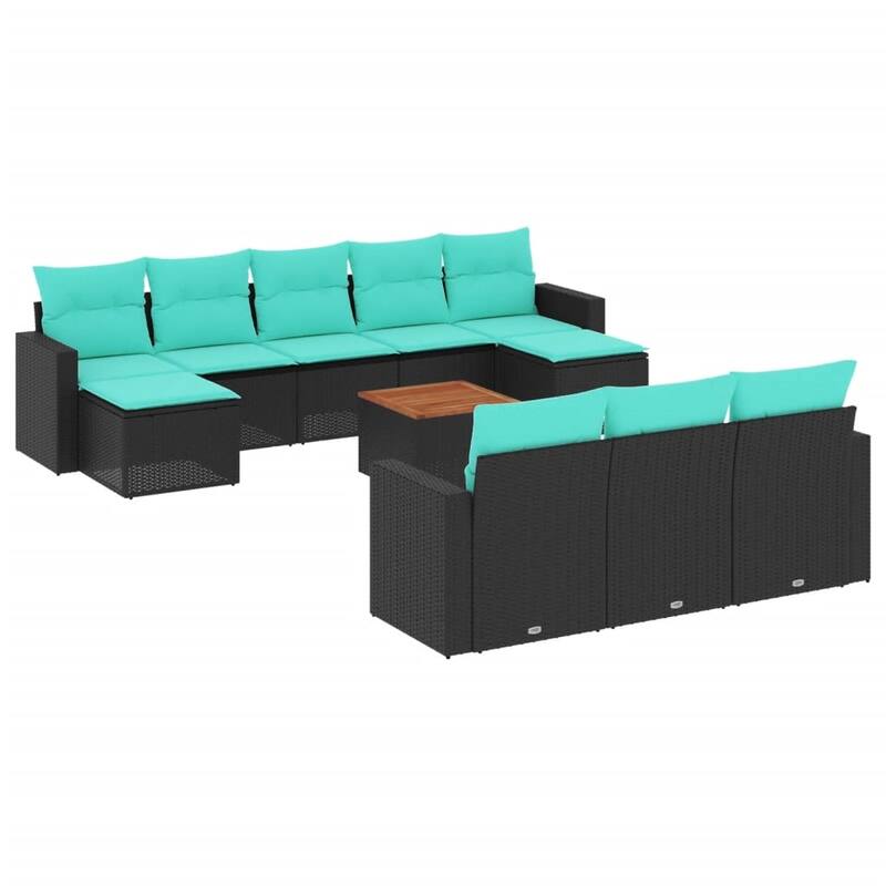 vidaXL 11 Piece Patio Sofa Set with Cushions Black Poly Rattan - 21.7 x 24.4 x 27.2