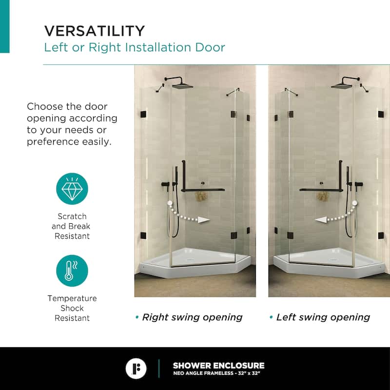 Fine Fixtures Shower Enclosure Neo Angle Frameless Tempered Glass