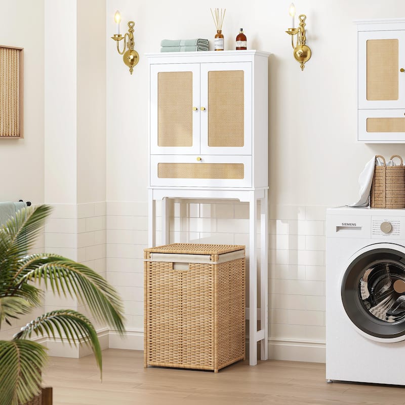 COSTARS Rattan Over-Toilet Cabinet with Tilt-Out Cube & Adjustable Shelf