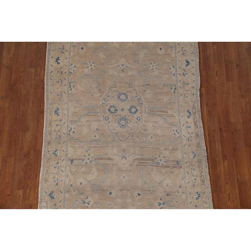 Distressed Mahal Persian Vintage Runner Rug Handmade Wool Carpet - 3'10" x 10'3"