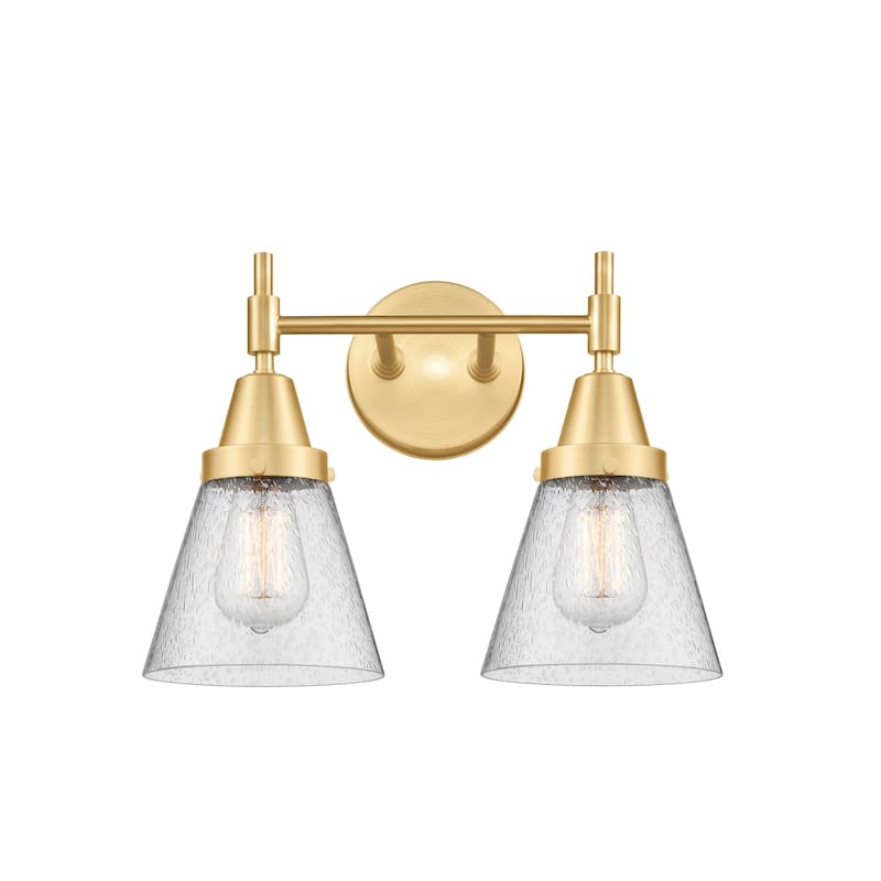 Innovations Lighting 447-2W-11-16 Cone Vanity Cone 2 Light 16" Wide - Satin Gold / Seedy