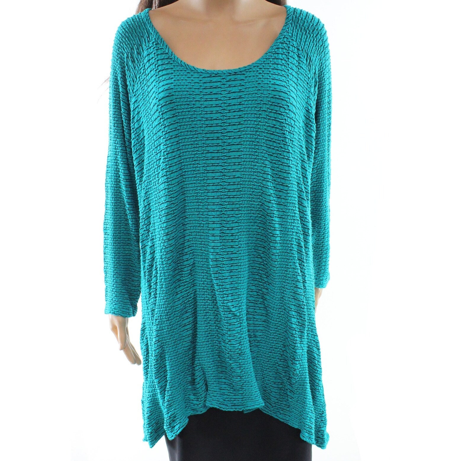 Shop Tianello New Green Women S Size 2x Plus Textured Scoop Neck Sweater Overstock 20084016