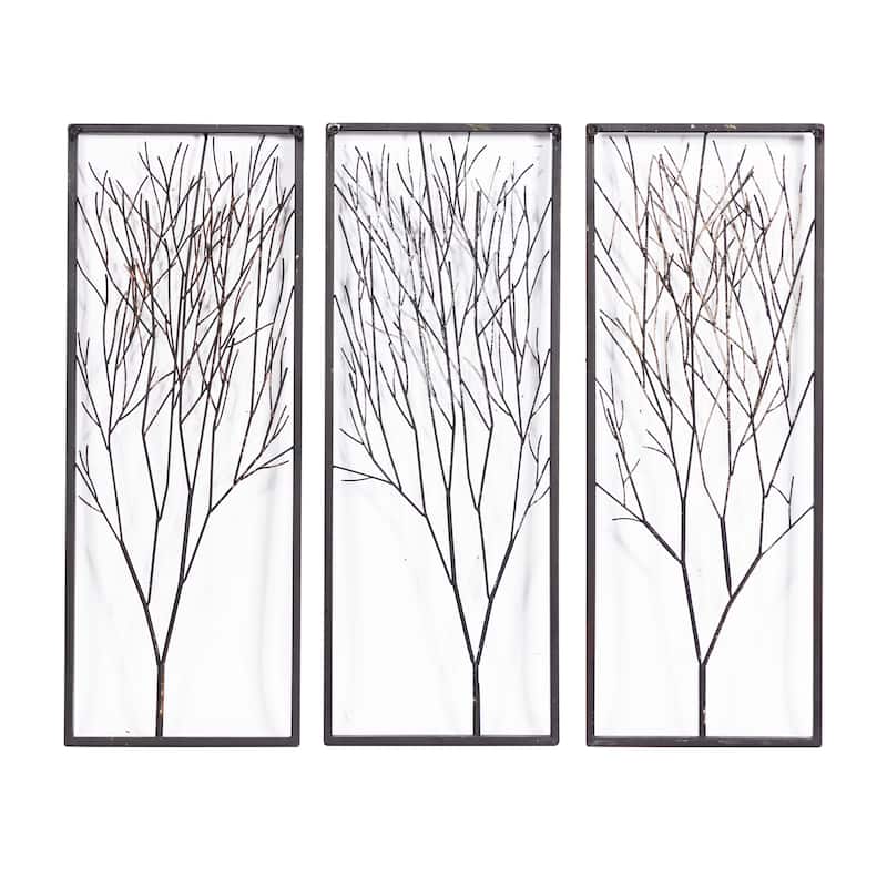 Metal Tree Branch Wall Decor with Metallic Copper, Silver, and Gold - Set of 3 Black - Roche River Decor