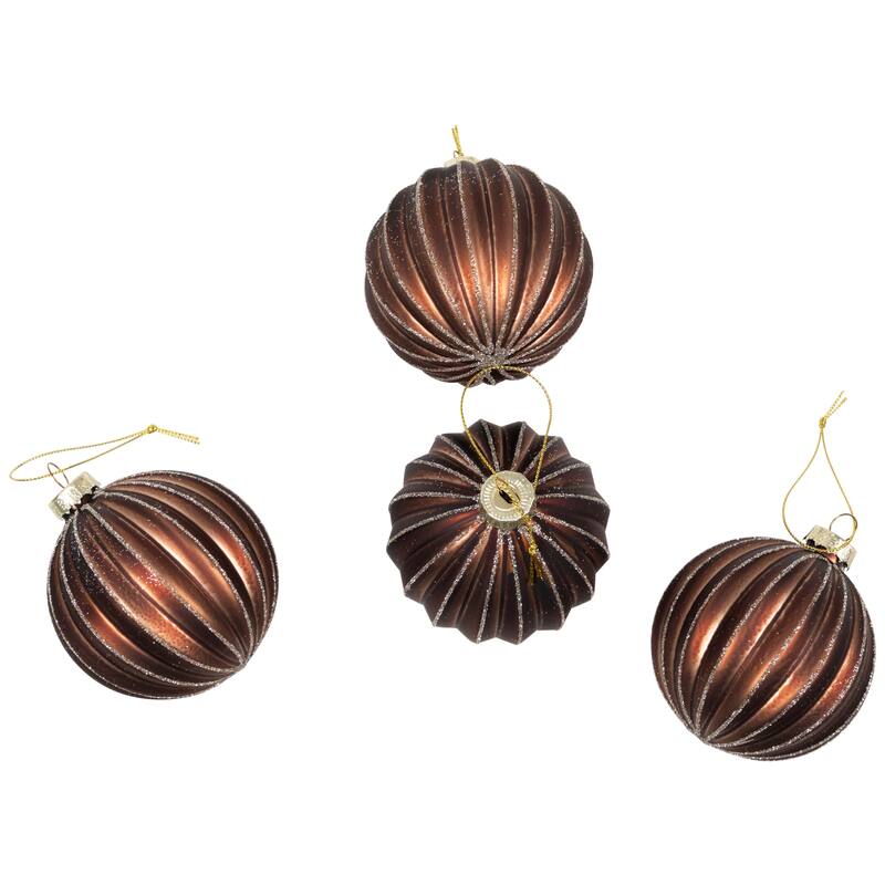 4ct Champagne Chocolate Glittered Ball Christmas Ornaments 3" 80mm