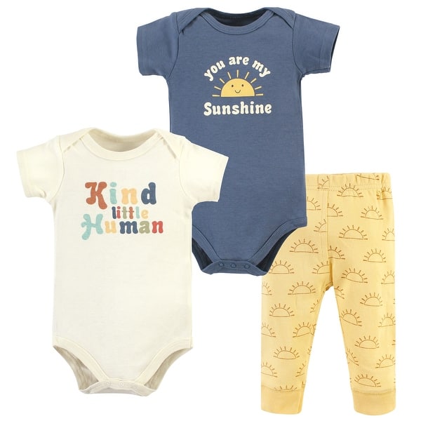 slide 1 of 1, Hudson Baby Cotton Bodysuit and Pant Set, Kind Human Short Sleeve 0-3 Months - Kind Human Short Sleeve