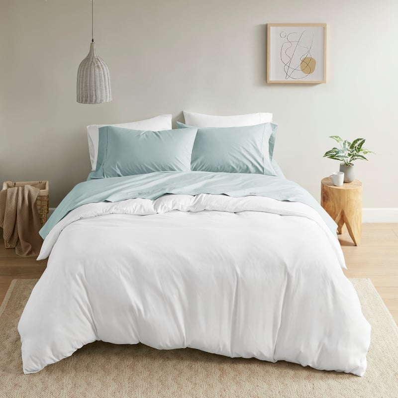 Madison Park 200 Thread Count Relaxed Cotton Percale Sheet Set - King - Aqua