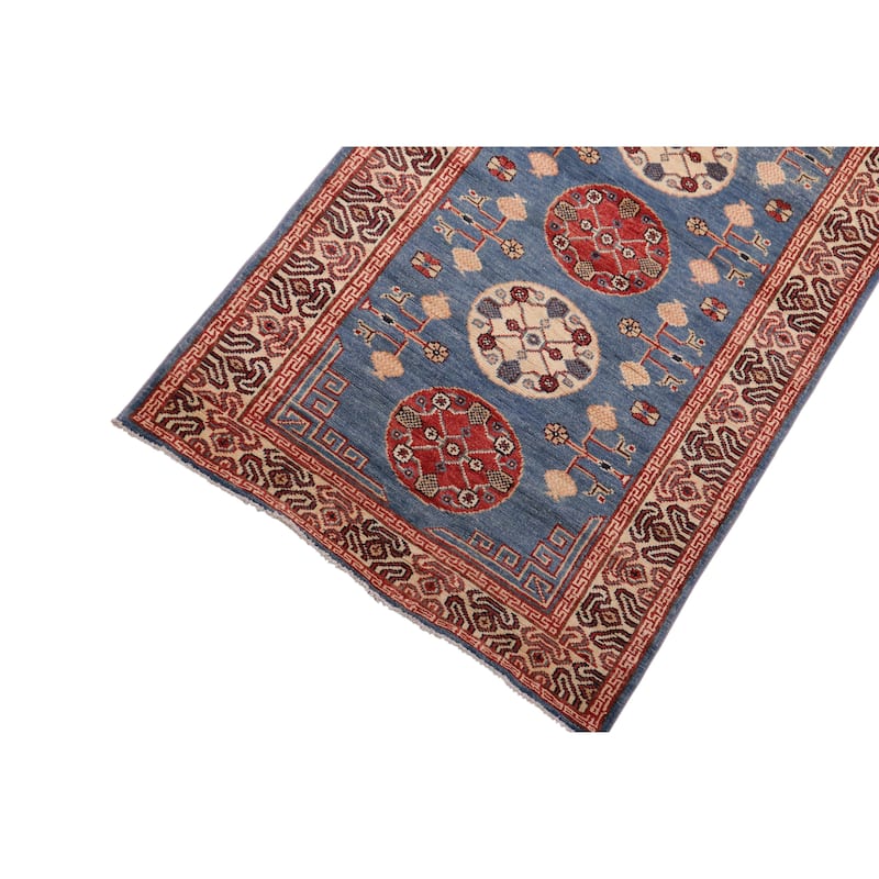 Bohemian Kazak Sloane Light Blue/Beige Wool Runner - 2'11'' x 13'6''