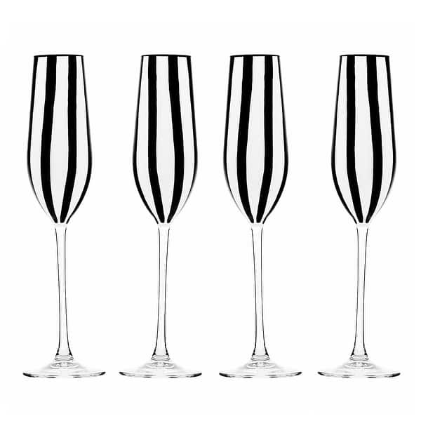 slide 2 of 7, 10 Strawberry Street Black & White Stripe Glassware 6 oz Flute