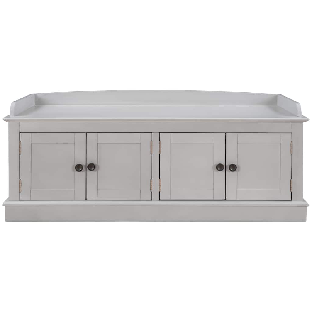 4-door Storage Bench with Adjustable Shelves and Removable Cushion - 42.7"L x 15.9"W x 17.4"H